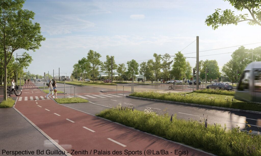 Perspective aménagement tramway boulevard Guillou / Zenith de Caen